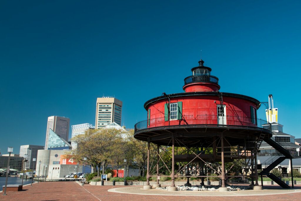 Seven Foot Knoll Lighthouse and the Baltimore skyline