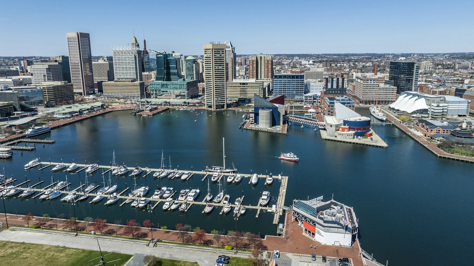 Aerial view of the Baltimore Inner Harbor marina